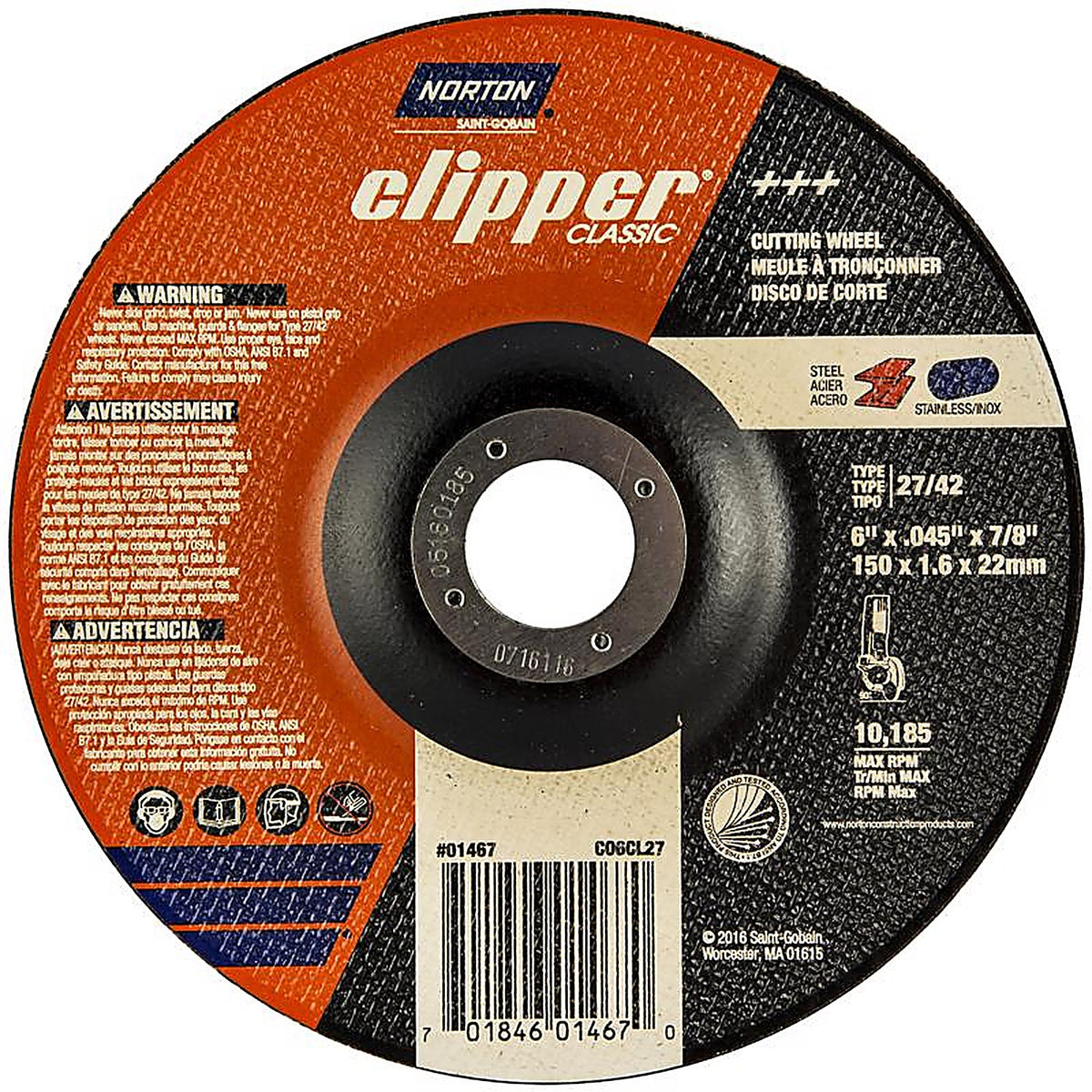 Norton - 70184601467 - Clipper 6 in. D X 7/8 in. Aluminum Oxide Classic Cut-Off Wheel 1 pk