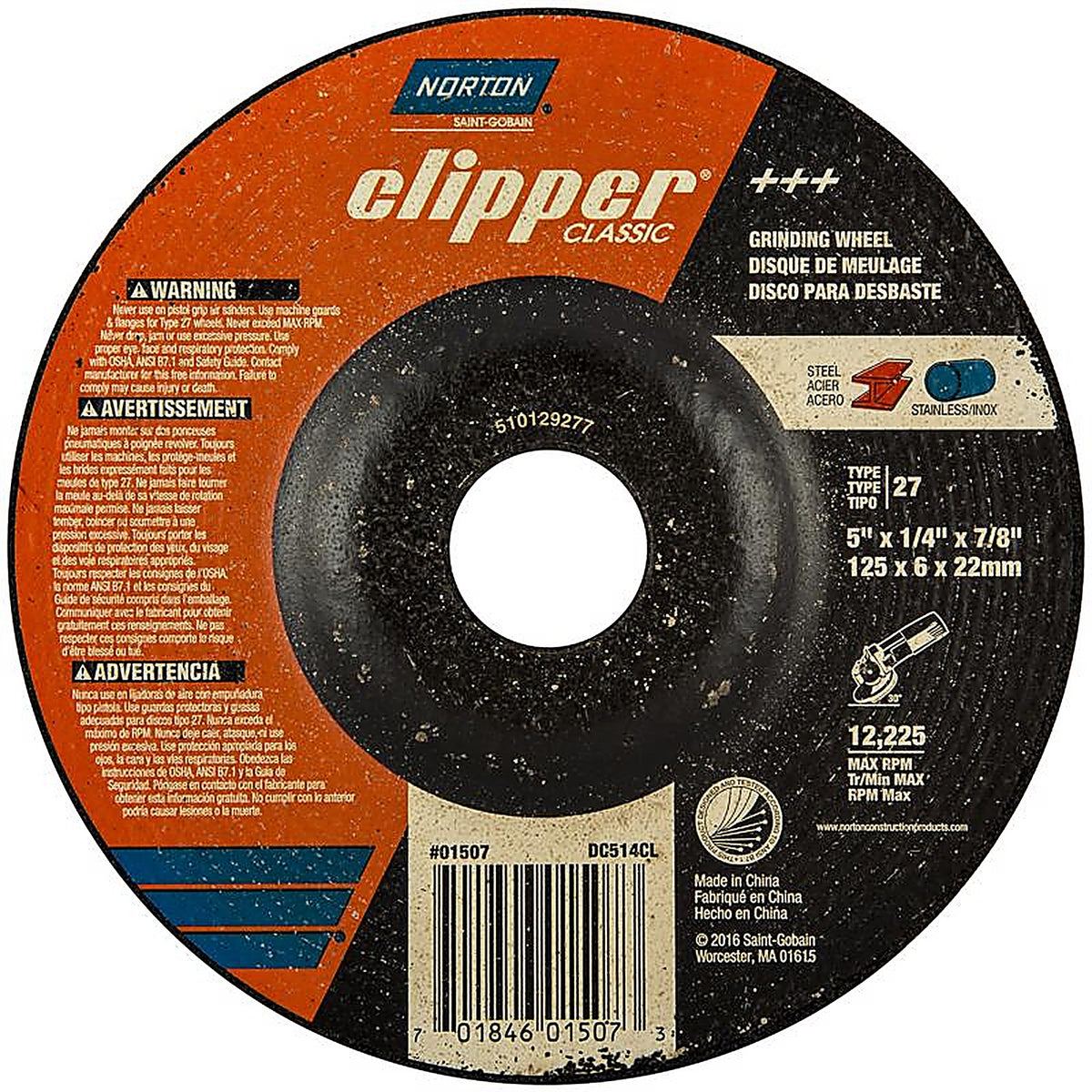 Norton - 70184601507 - Clipper 5 in. D X 7/8 in. Classic Grinding Wheel