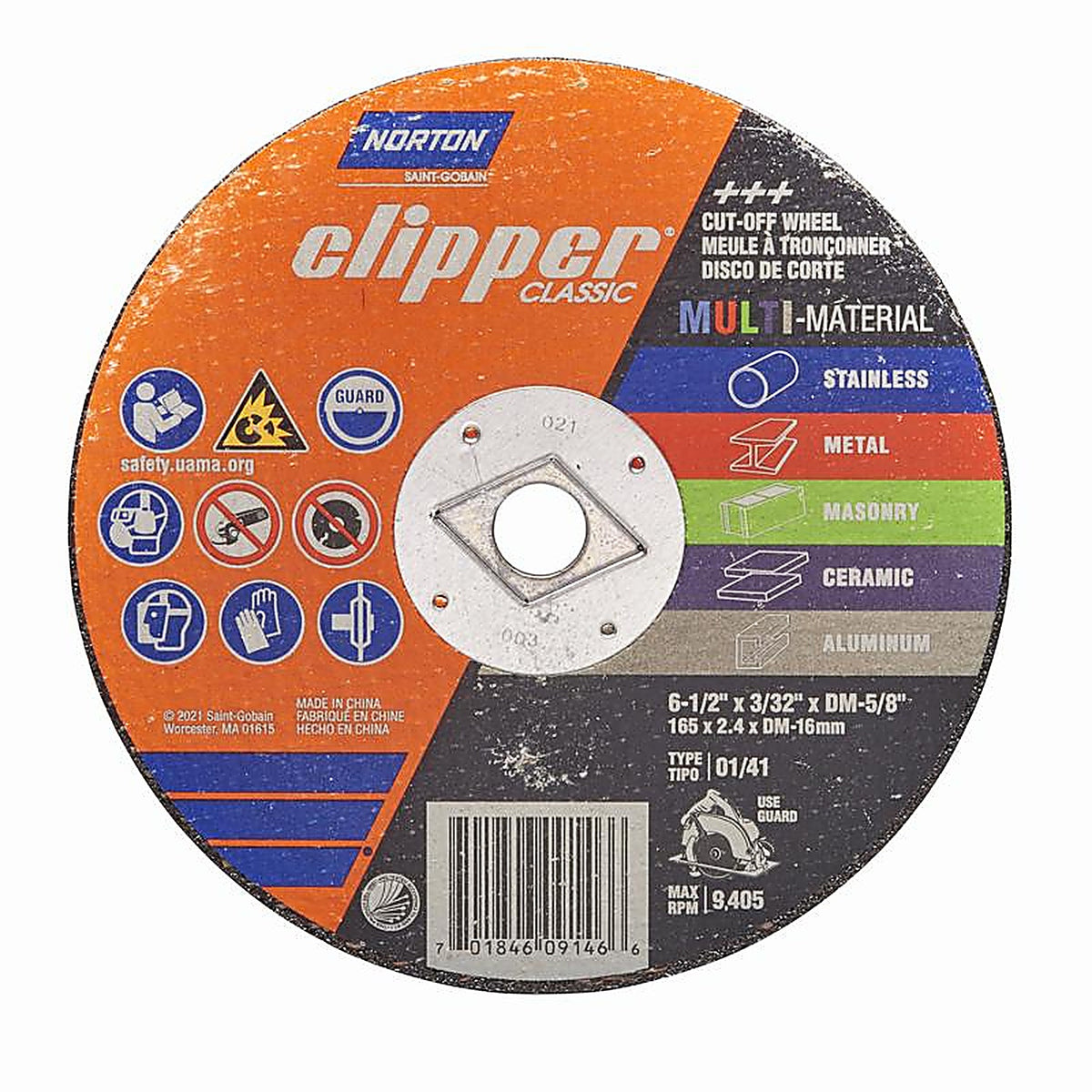Norton - 70184609146 - Clipper 6-1/2 in. D X 5/8 in. Aluminum Oxide/Silicon Carbide Classic Cut-Off Wheel 1 pc