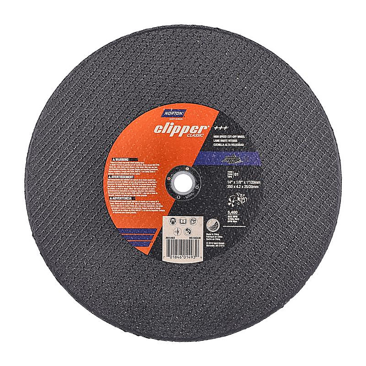 Norton - 70184601493 - Clipper 14 in. D X 1 in. Aluminum Oxide Classic Cut-Off Wheel 1 pk