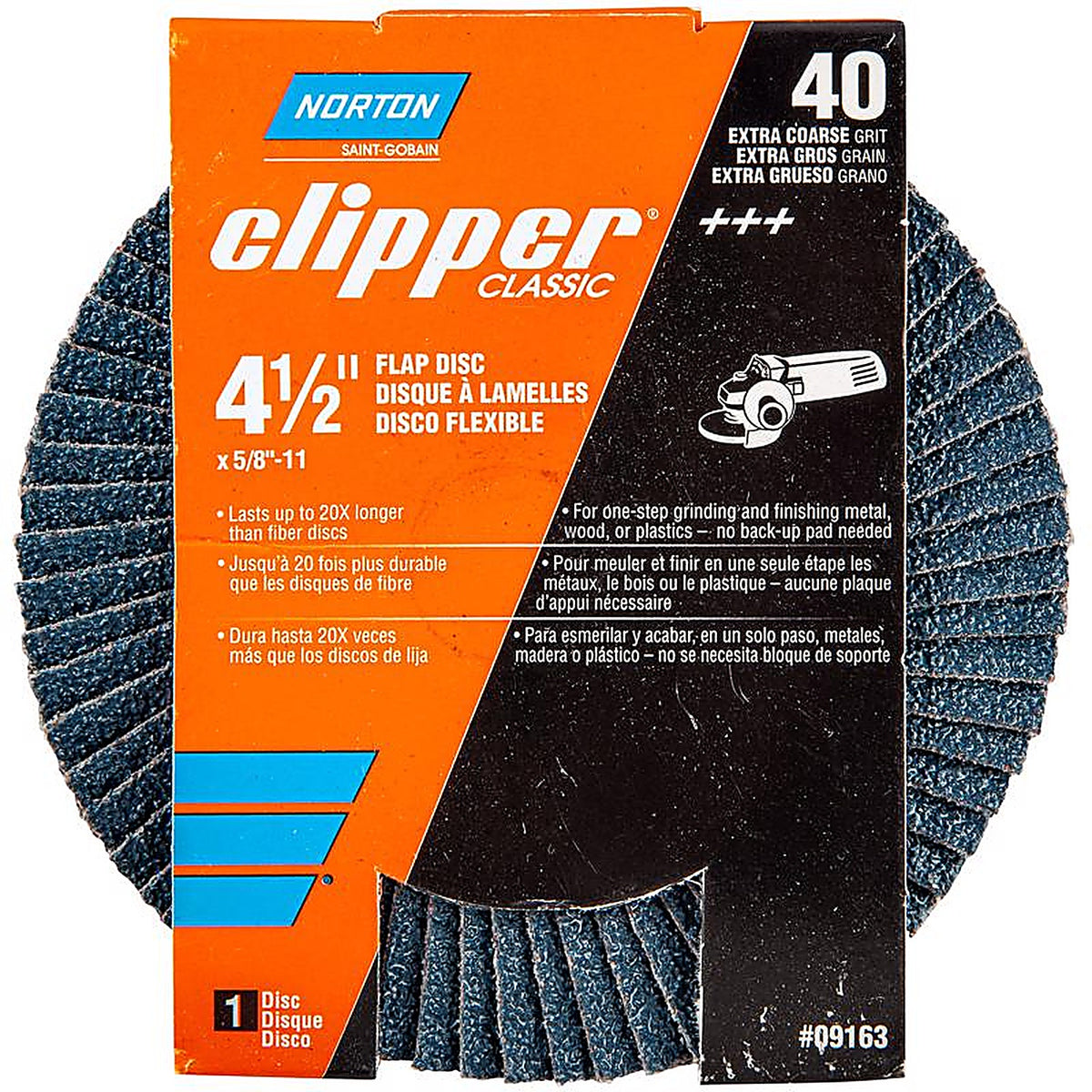 Norton - 70184609163 - Clipper 4-1/2 in. D X 5/8-11 in. Zirconia Alumina/X-Wt Cotton Flap Disc 40 Grit 1 pk
