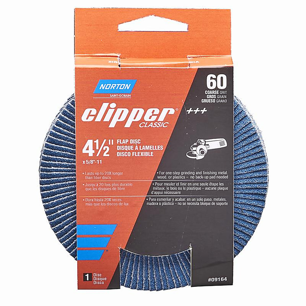 Norton - 70184609164 - Clipper 4-1/2 in. D X 5/8-11 in. Zirconia Alumina/X-Wt Cotton Flap Disc 60 Grit 1 pk