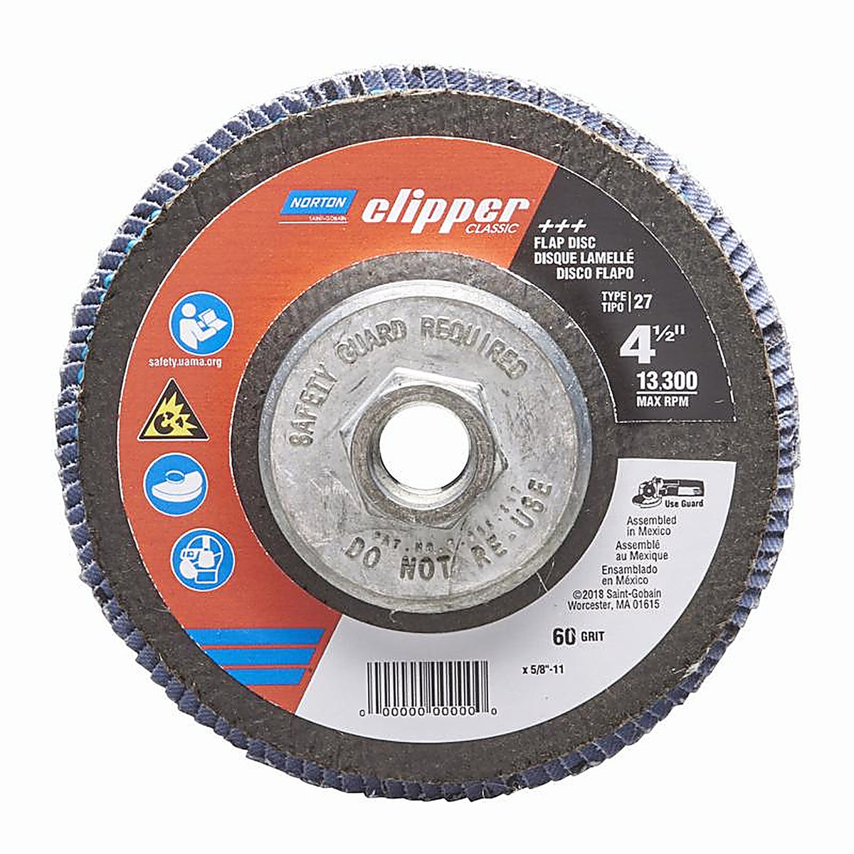 Norton - 70184609164 - Clipper 4-1/2 in. D X 5/8-11 in. Zirconia Alumina/X-Wt Cotton Flap Disc 60 Grit 1 pk