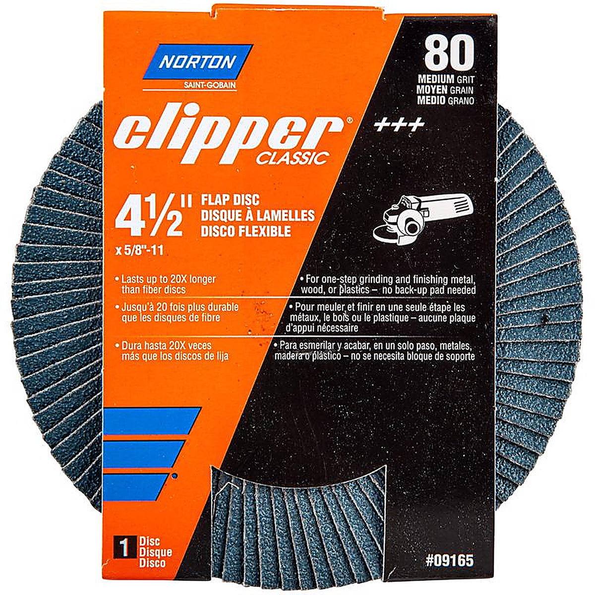 Norton - 70184609165 - Clipper 4-1/2 in. D X 5/8-11 in. Zirconia Alumina/X-Wt Cotton Flap Disc 80 Grit 1 pk