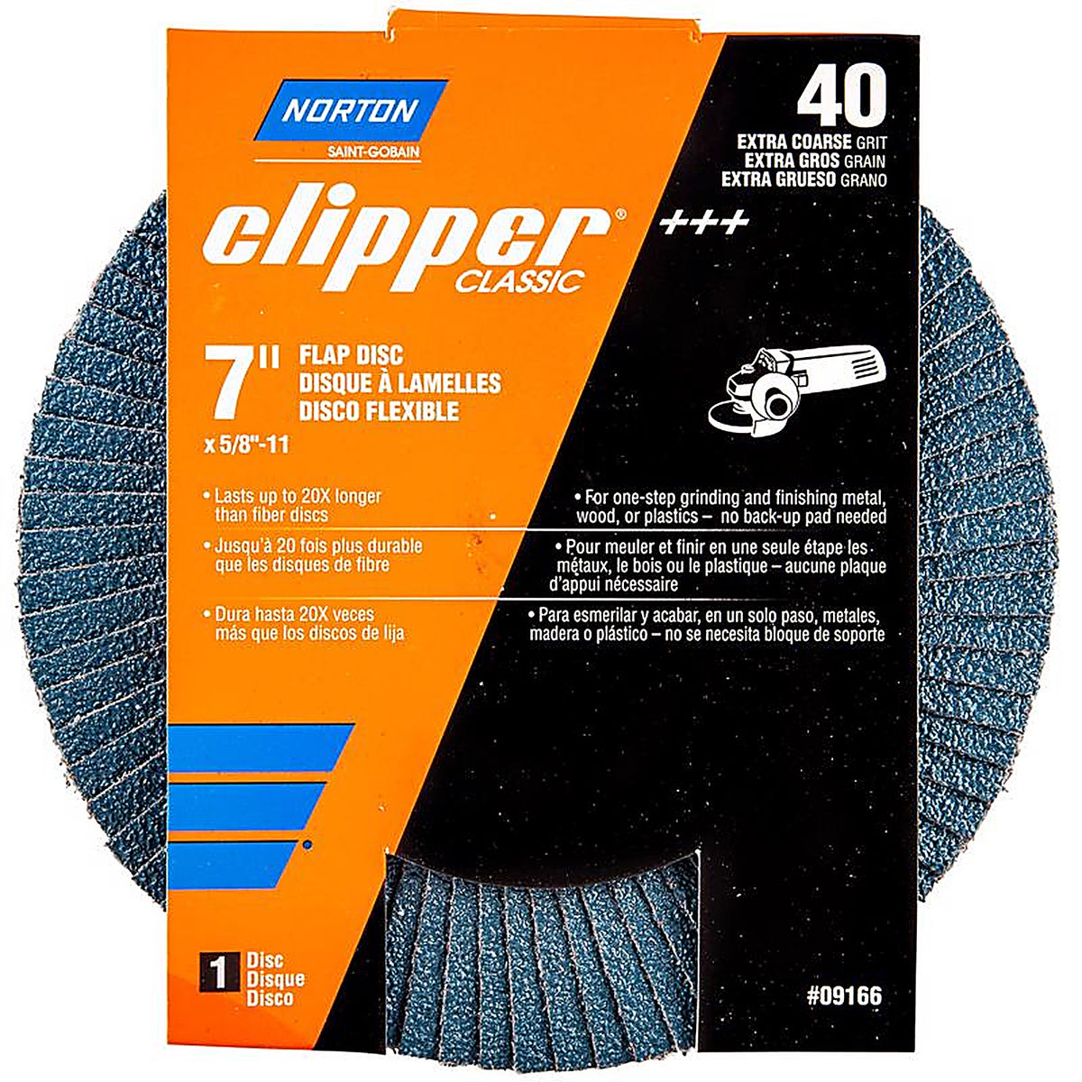 Norton - 70184609166 - Clipper 7 in. D X 5/8-11 in. Zirconia Alumina/X-Wt Cotton Flap Disc 40 Grit 1 pk