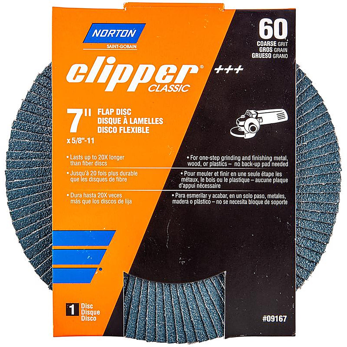 Norton - 70184609167 - Clipper 7 in. D X 5/8-11 in. Zirconia Alumina/X-Wt Cotton Flap Disc 60 Grit 1 pk