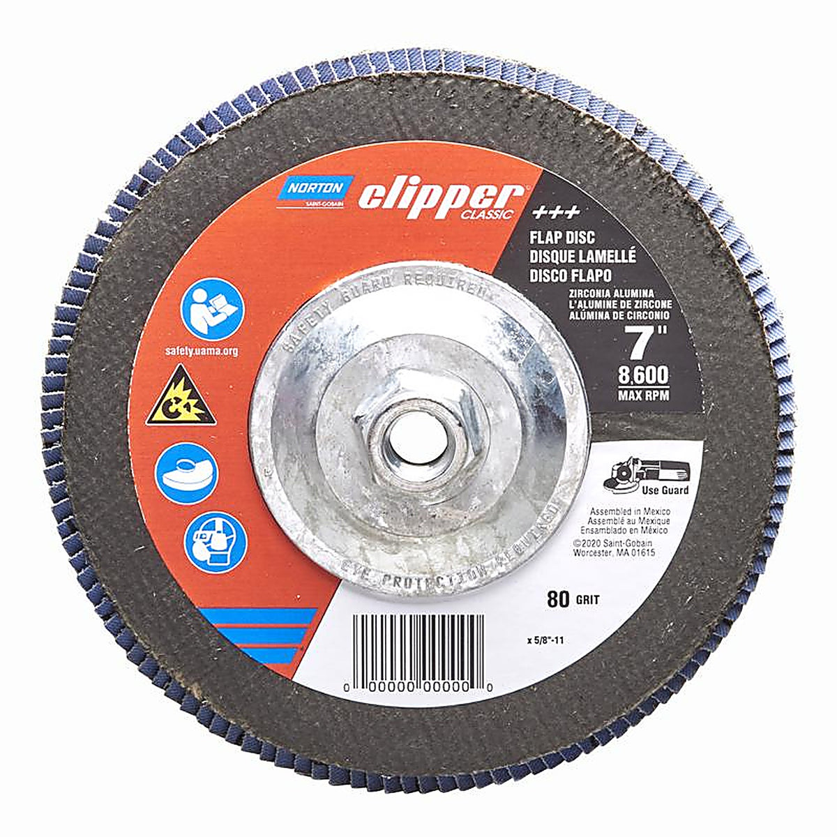 Norton - 70184609168 - Clipper 7 in. D X 5/8-11 in. Zirconia Alumina/X-Wt Cotton Flap Disc 80 Grit 1 pc