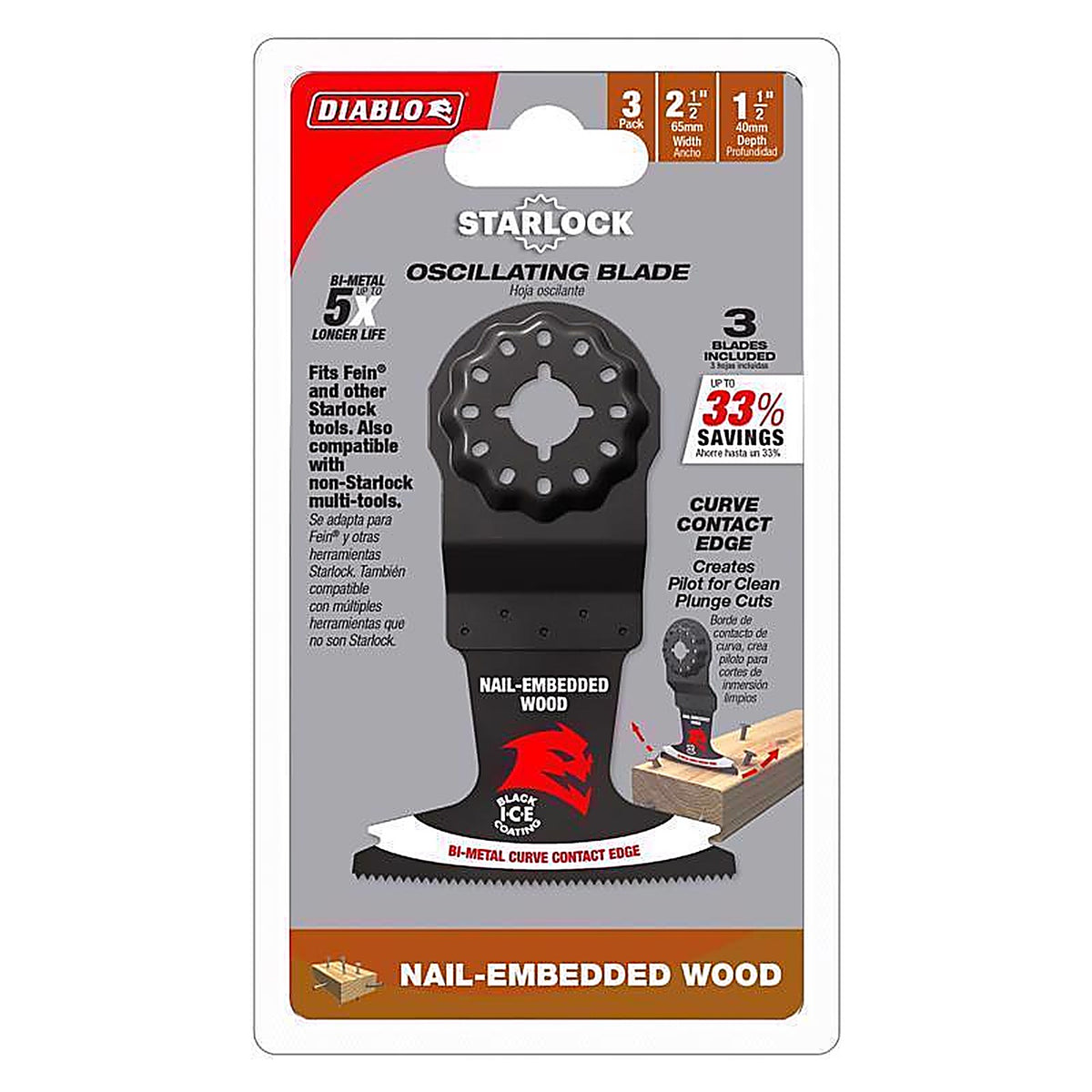Diablo - DOS250BW3 - Starlock 2-1/2 in. W Bi-Metal Curved Contact Edge Oscillating Blade Nail-Embedded Wood 3 pk