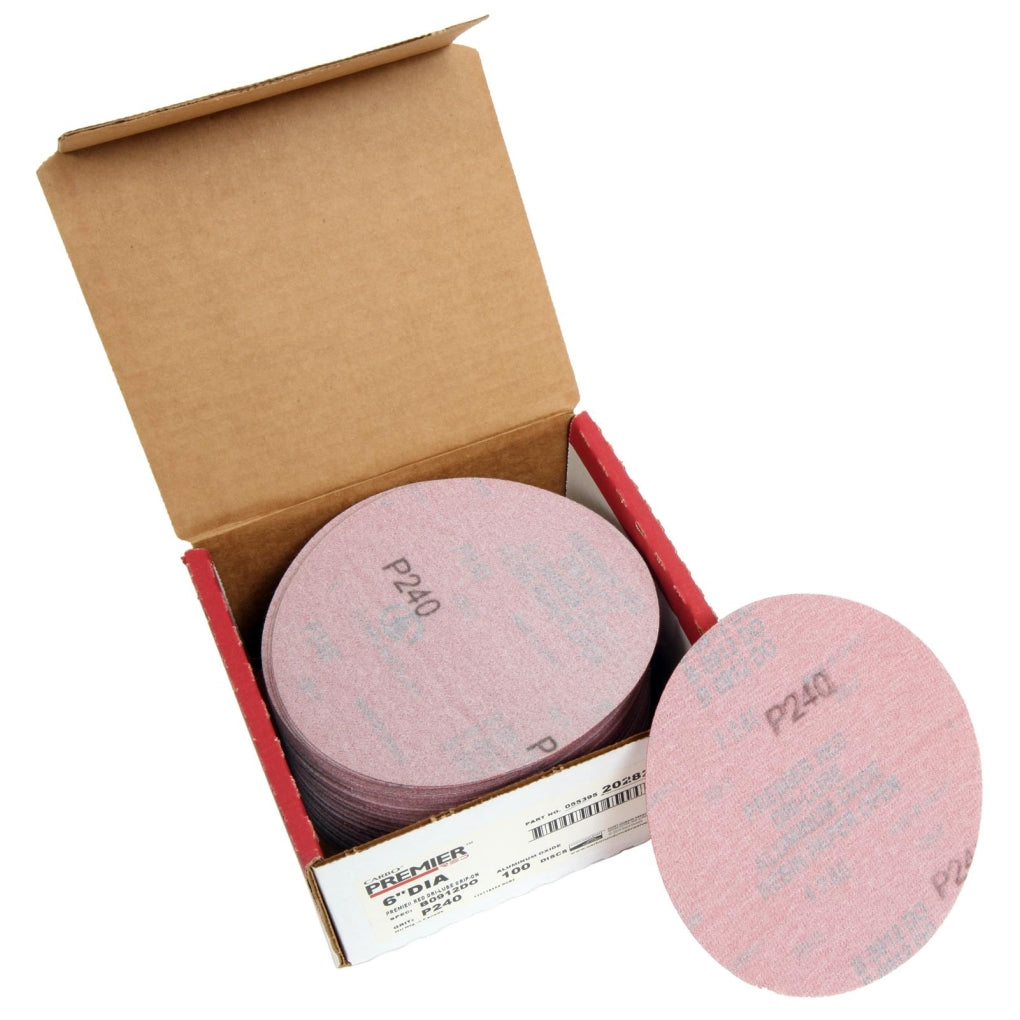 Carborundum|20282|Dri-Lube Grip-On Sanding Disc, 6 in, P240 Grit, Aluminum Oxide, 100/Roll
