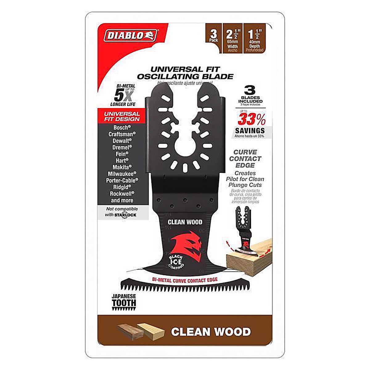 Diablo - DOU250JBW3 - 2-1/2 in. W Bi-Metal Curved Contact Edge Oscillating Blade Clean Wood 3 pk