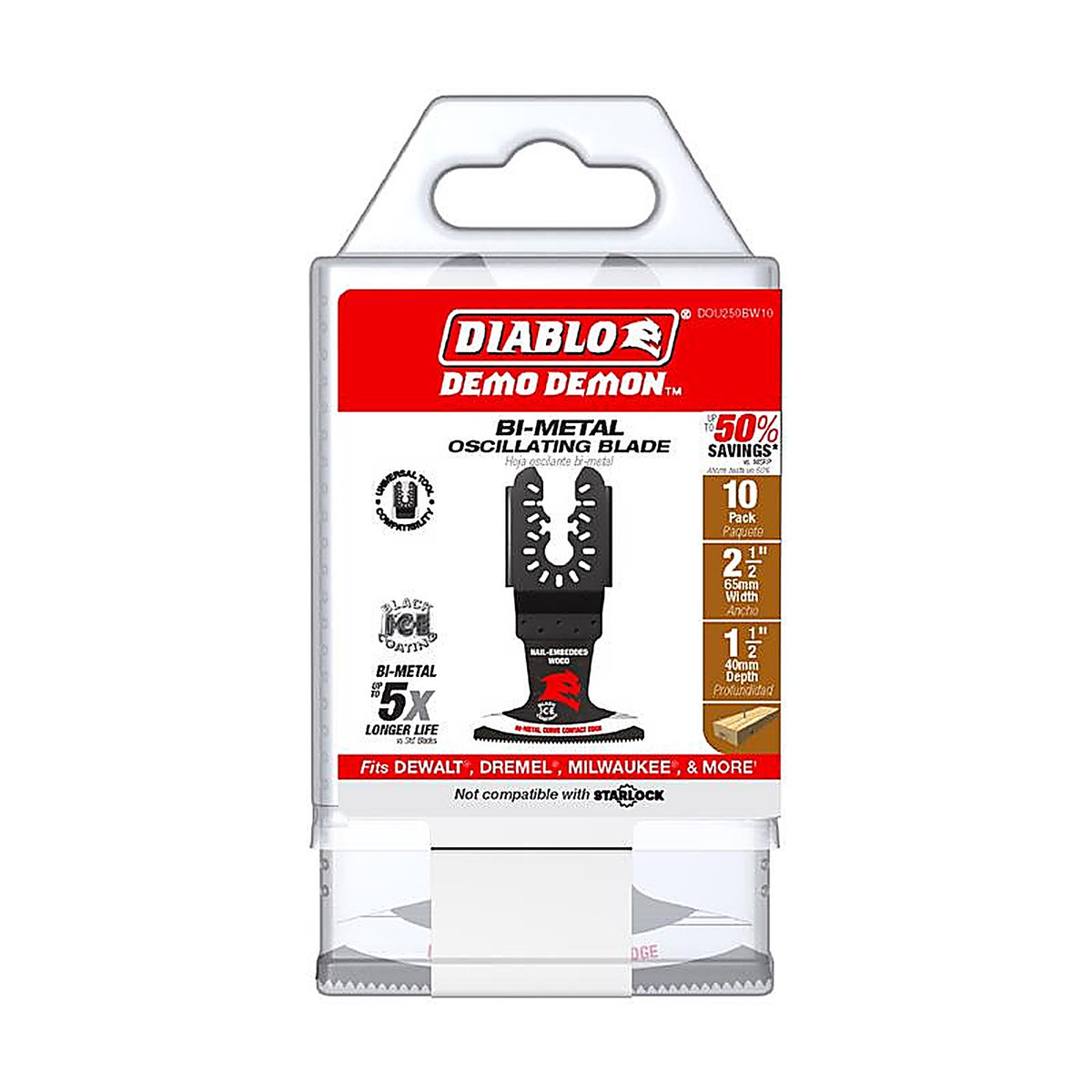 Diablo - DOU250BW10 - 2-1/2 in. W Bi-Metal Curve Contact Edge Oscillating Blade Nail-Embedded Wood 10 pk