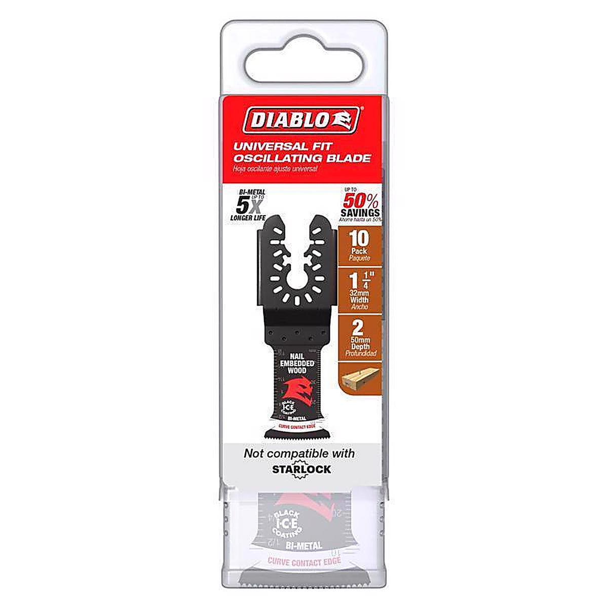 Diablo - DOU125BW10 - 1-1/4 in. W Bi-Metal Curved Contact Edge Oscillating Blade Nail-Embedded Wood 10 pk
