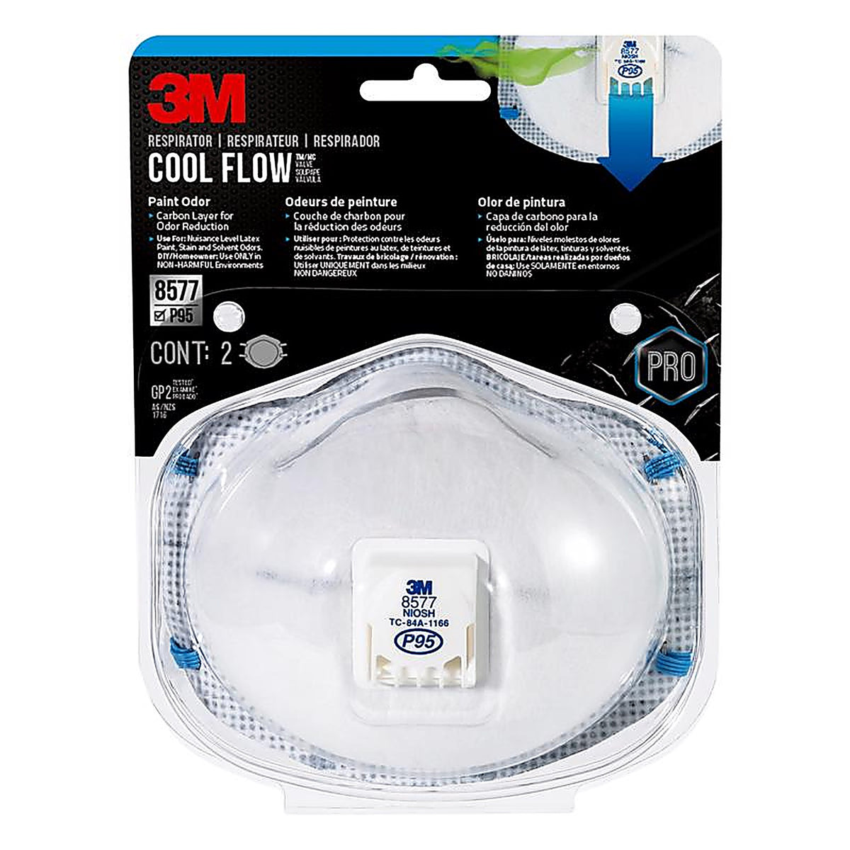 3M - 8577P2-DC-PS - Cool Flow P95 Paint Odor Respirator Valved White 2 pk