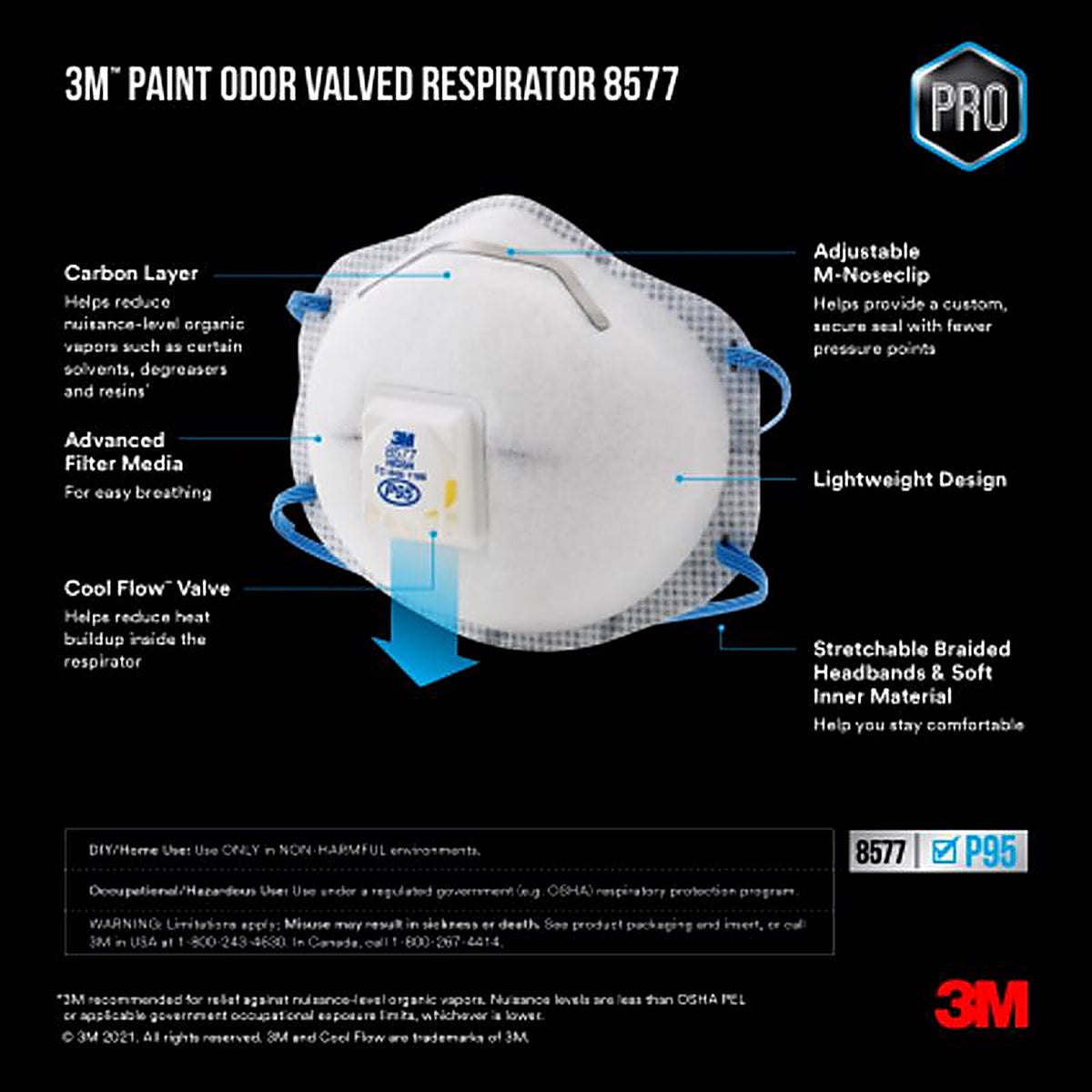 3M - 8577P2-DC-PS - Cool Flow P95 Paint Odor Respirator Valved White 2 pk
