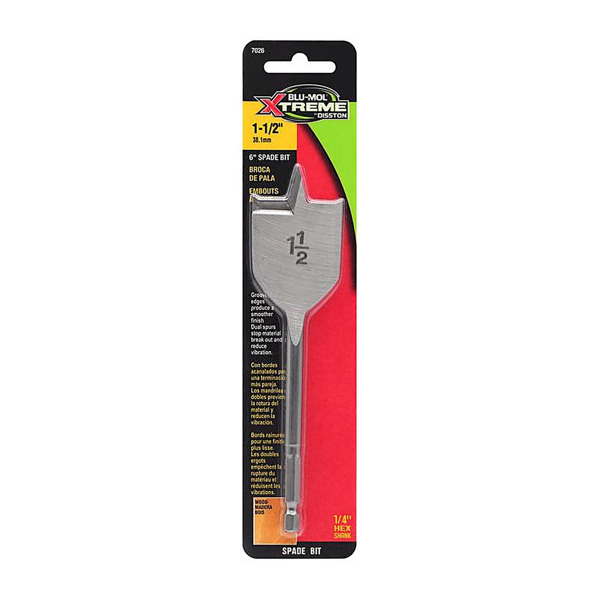 Blu-Mol - E0217026 - Xtreme 1-1/2 in. X 6 in. L Carbon Steel Spade Bit Hex Shank 1 pk