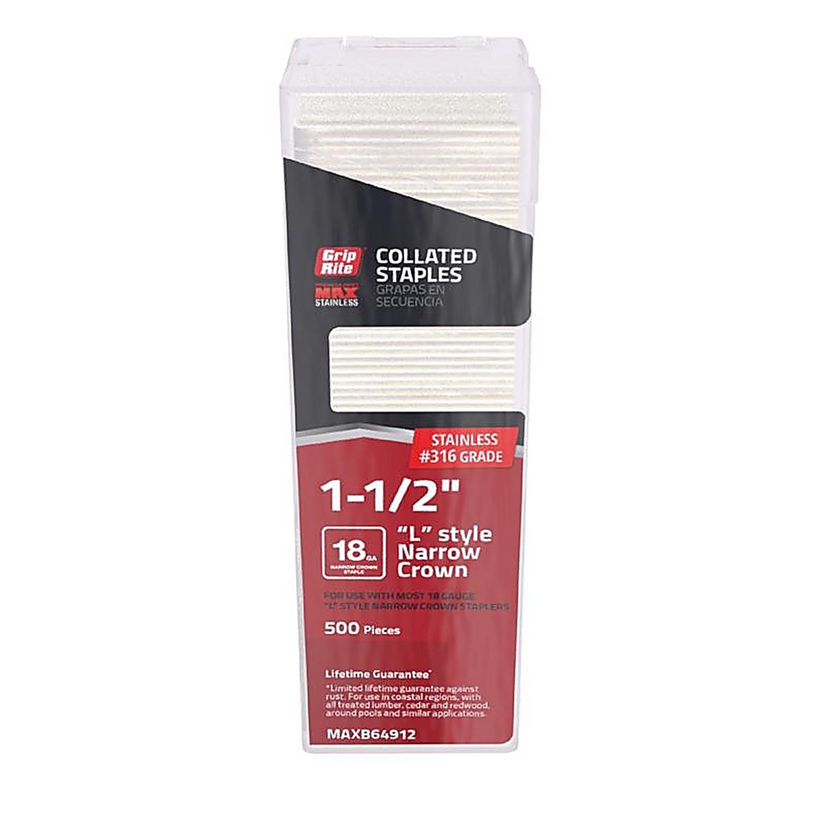 Grip-Rite Prime Guard - MAXB64912 - 1/4 in. W X 1-1/2 in. L 18 Ga. Narrow Crown L-Style Staples 500 pk