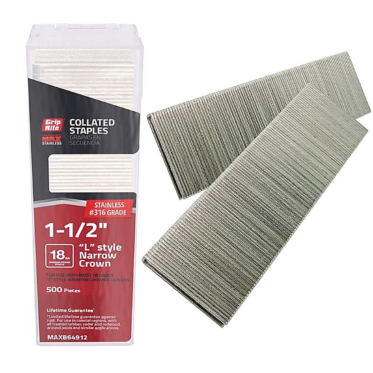 Grip-Rite Prime Guard - MAXB64912 - 1/4 in. W X 1-1/2 in. L 18 Ga. Narrow Crown L-Style Staples 500 pk