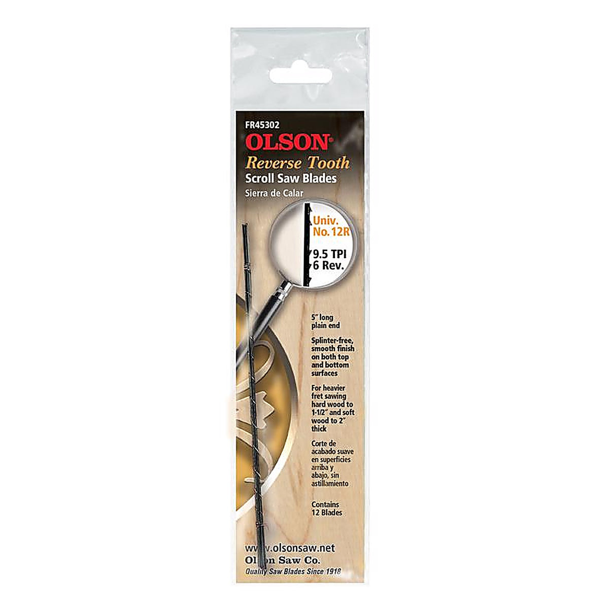 Olson Saw - 45302 - 5 in. Carbon Steel Scroll Saw Blade 9.8 TPI - 12/Pack