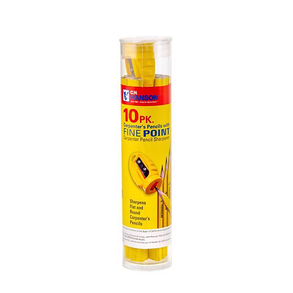 C.H. Hanson - 10214 - Carpenter Pencil and Sharpener Yellow 10 pc