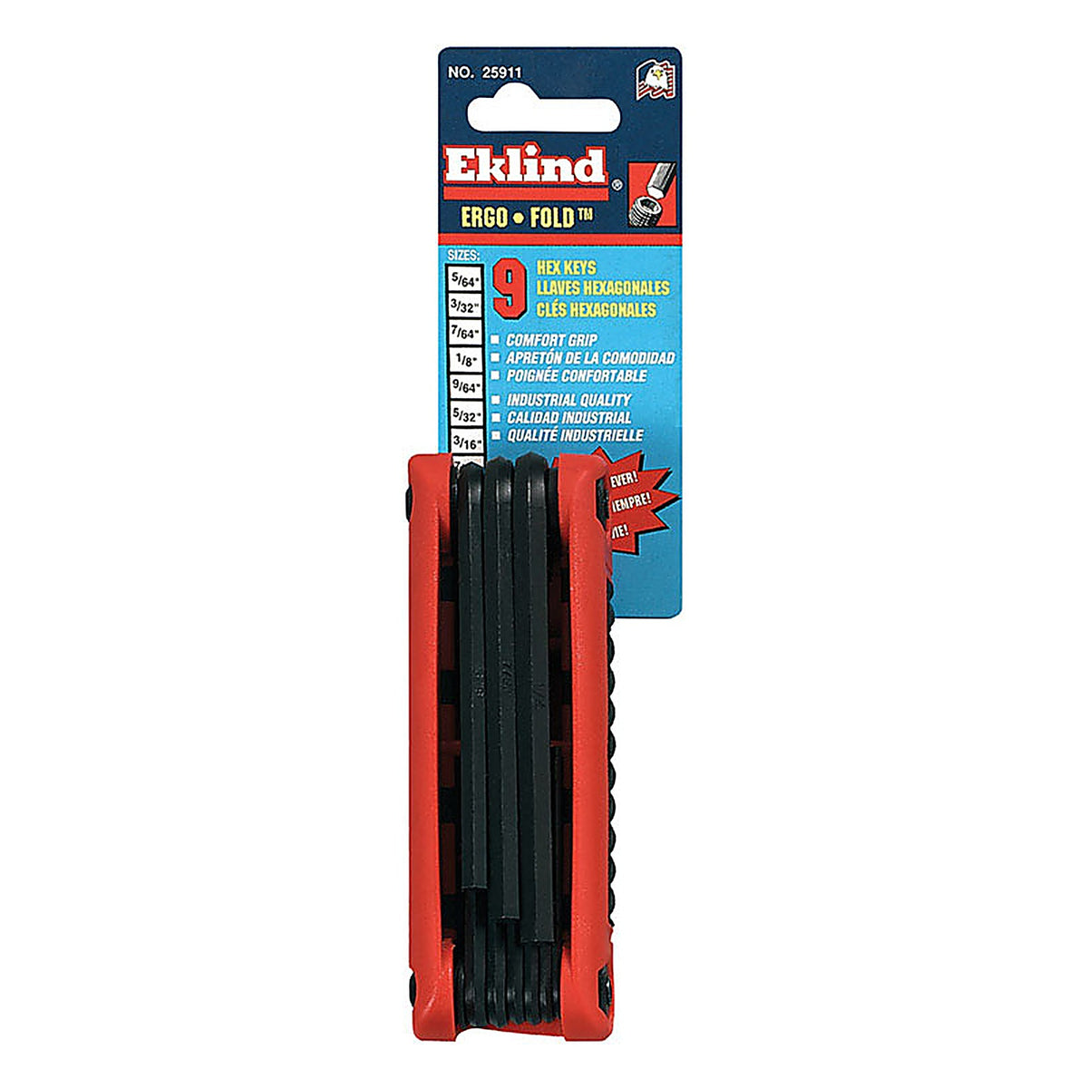 Eklind Tool - 25911 - 5/64 in to 1/4 in SAE Ergo Fold Hex Key Set Multi-Size in. 9/pc.