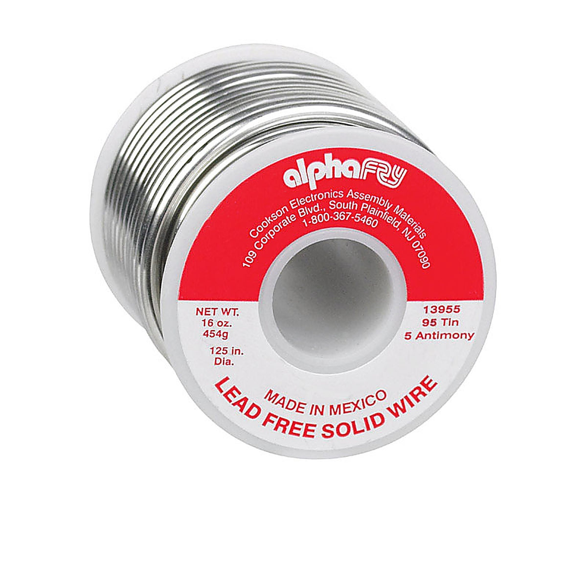 Alpha Fry - 13955 - 16 oz Lead-Free Solid Wire Solder 0.125 in. D Tin/Antimony 95/5 1 pc