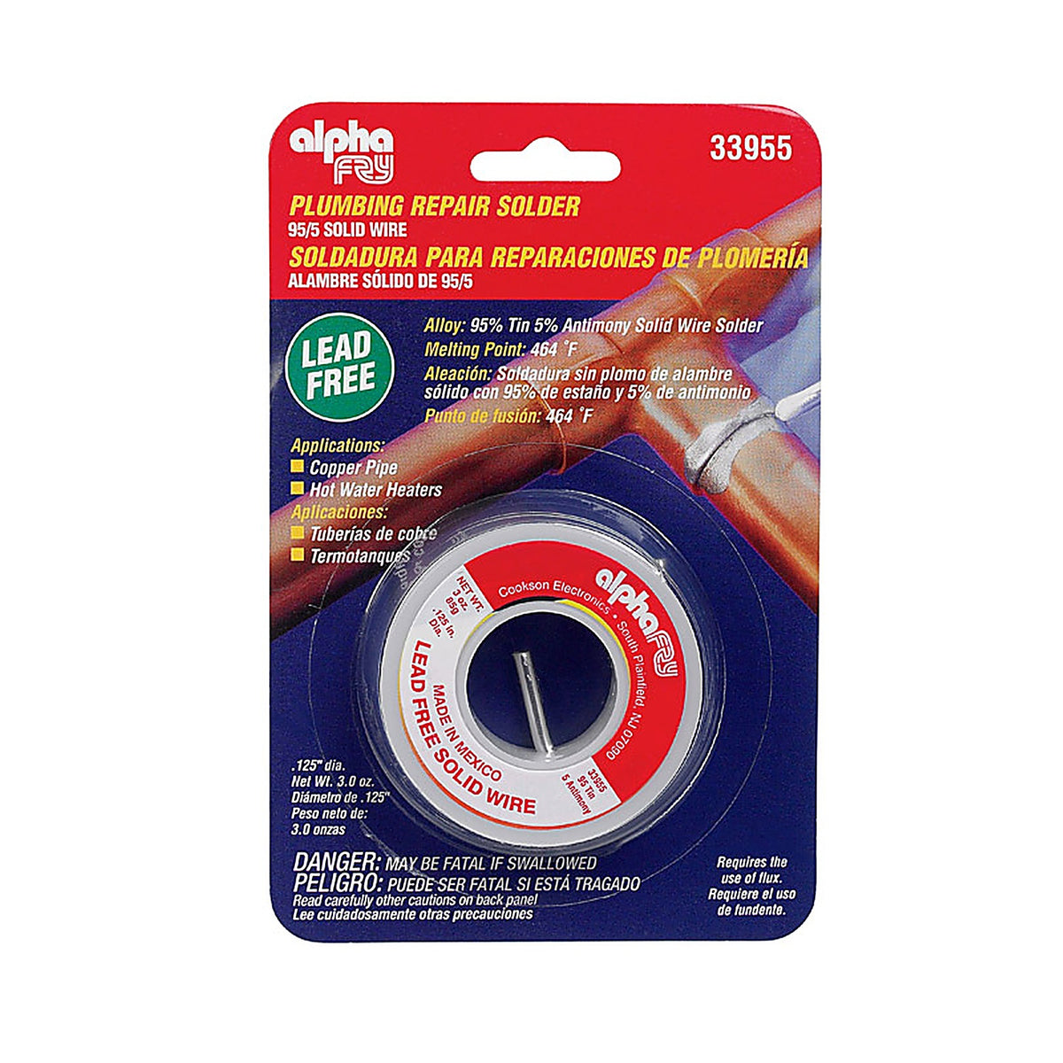 Alpha Fry - 33955 - 3 oz Lead-Free Plumbing Solder 0.125 in. D Tin/Antimony 95/5 1 pc