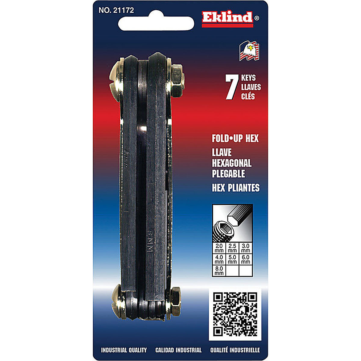 Eklind Tool - 21172 - 2-8mm Metric Fold-Up Hex Key Set Multi-Size in. 7/pc.