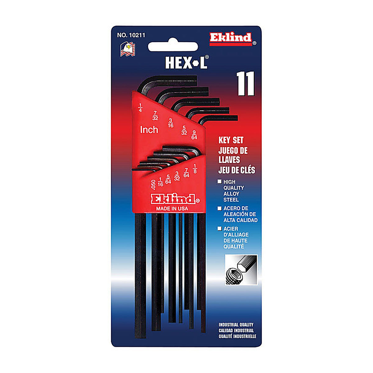 Eklind Tool - 10211 - Hex-L .050 in to 1/4 in SAE Long Arm Hex L-Key Set Multi-Size in. 11/pc.