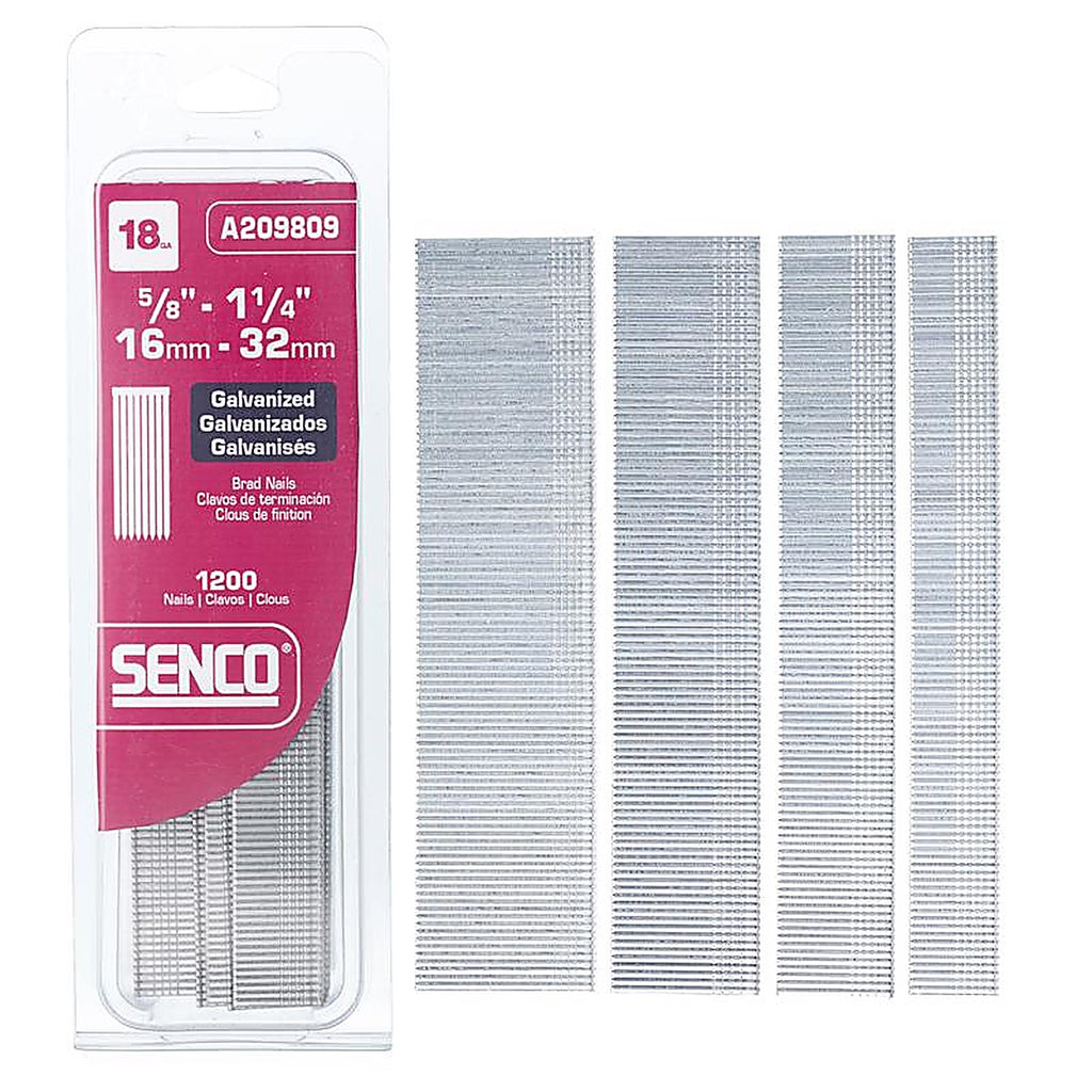 Senco - A209809 - Assorted in. 18 Ga. Straight Strip Brad Nails Smooth Shank 1,200/Pack