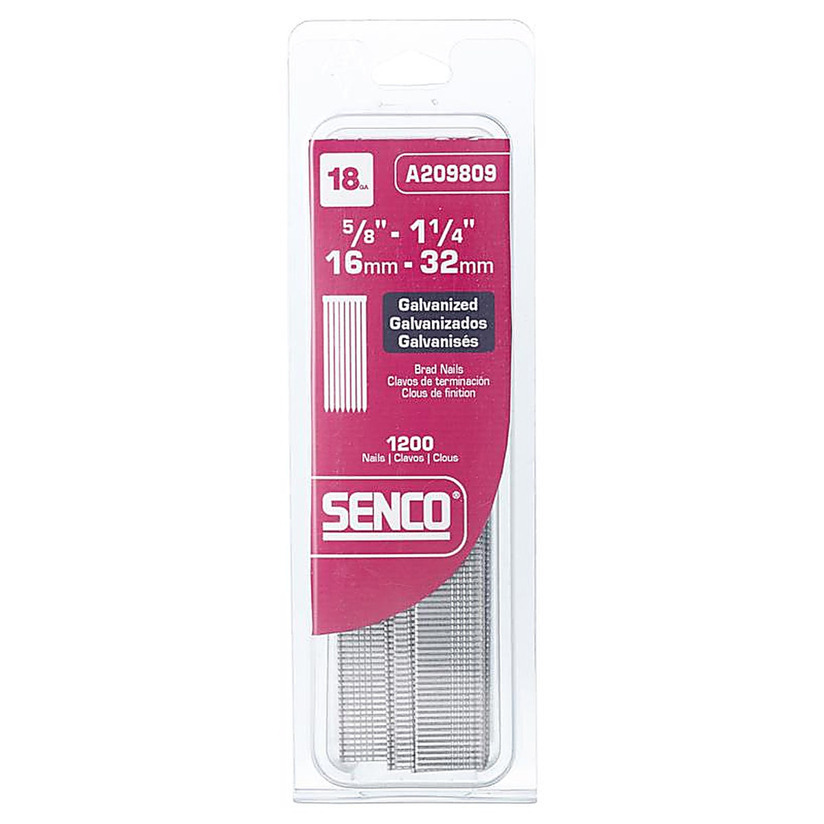 Senco - A209809 - Assorted in. 18 Ga. Straight Strip Brad Nails Smooth Shank 1,200/Pack