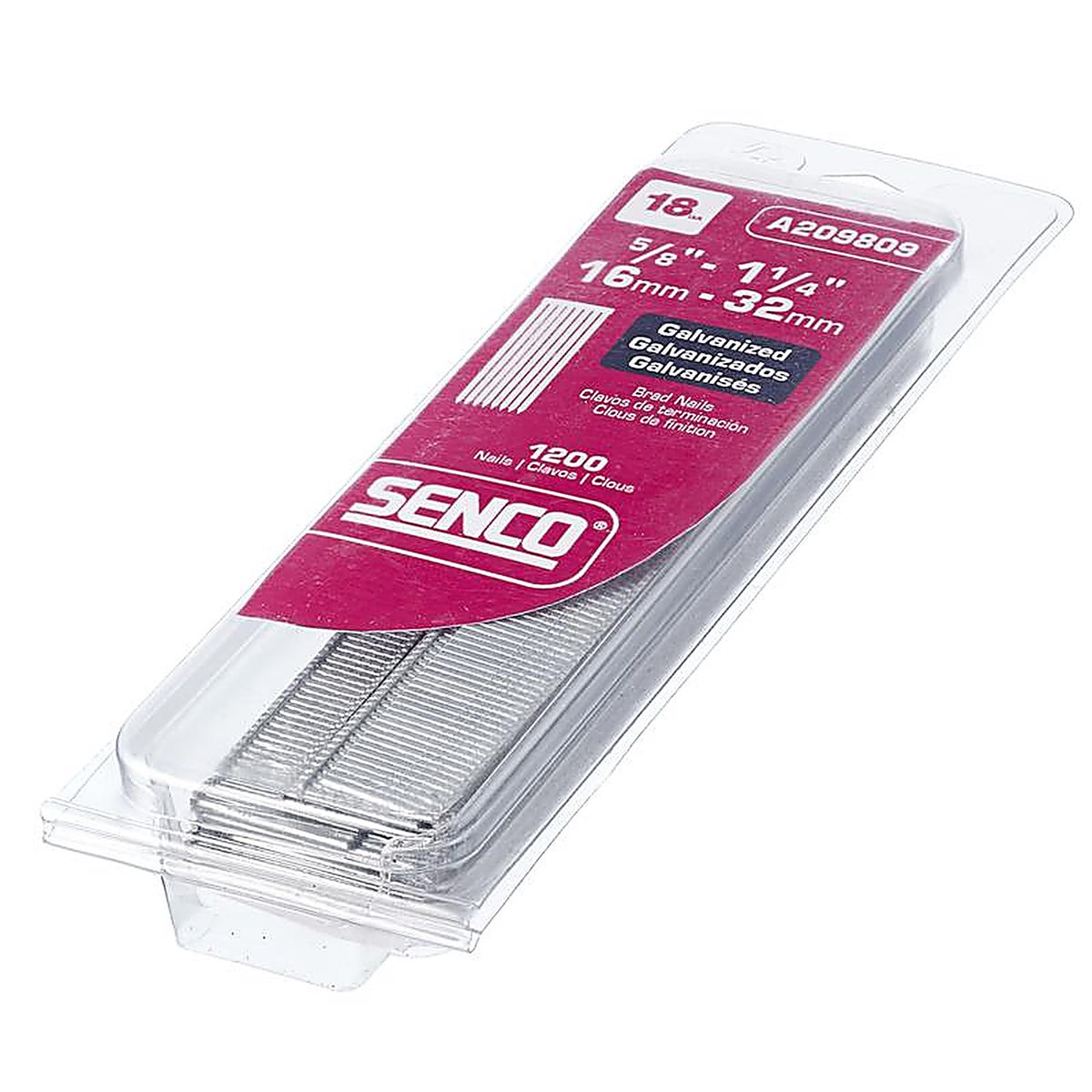 Senco - A209809 - Assorted in. 18 Ga. Straight Strip Brad Nails Smooth Shank 1,200/Pack