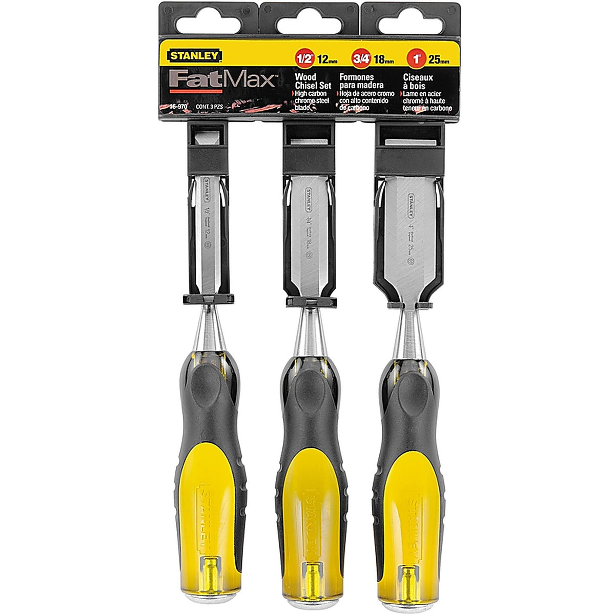 Stanley - 16-970 - FaxMax Thru-Tang Steel Wood Chisel Set Black/Yellow - 3/Pack
