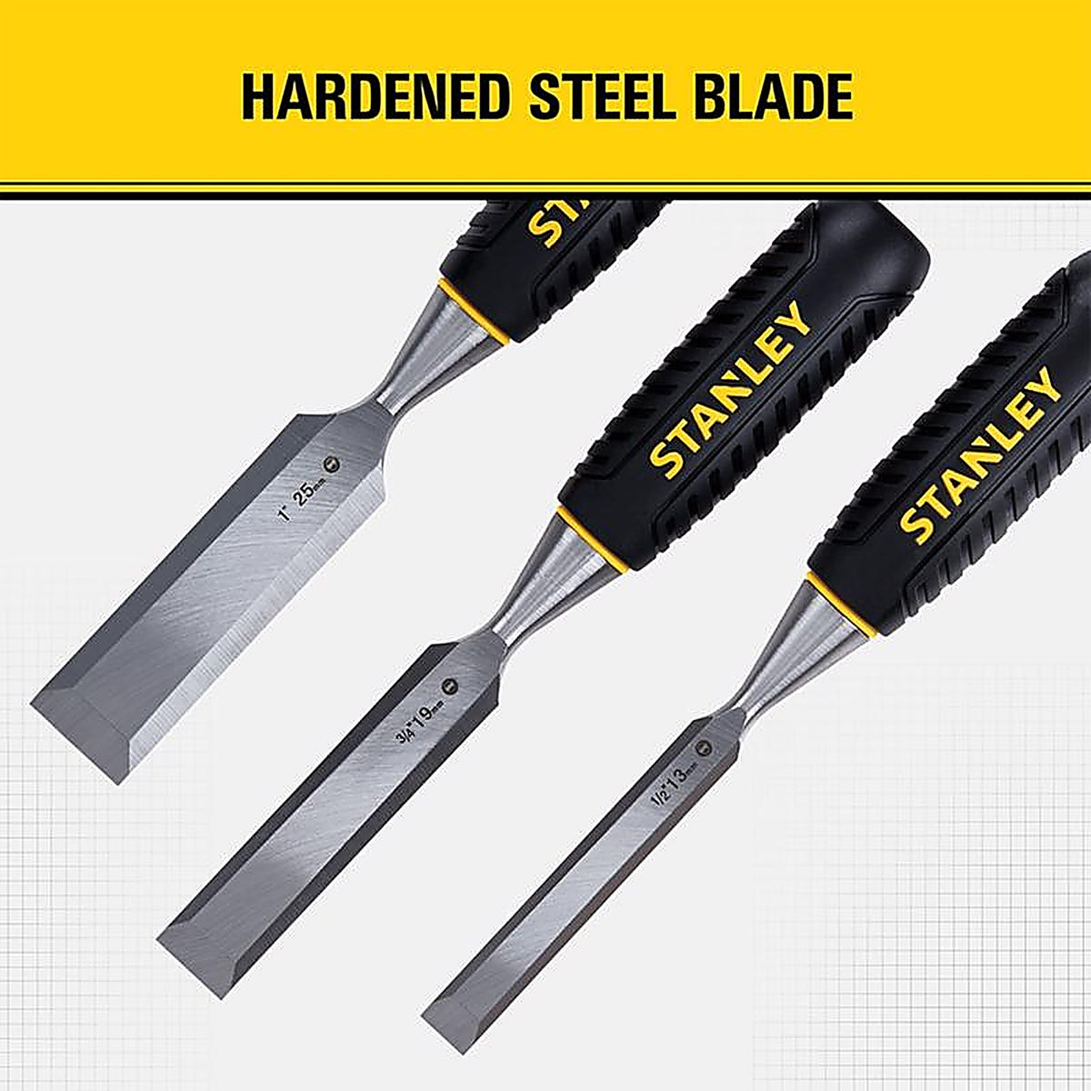 Stanley - STHT16727 - 150 Series Forged Steel Wood Chisel Set Black/Yellow - 3/Pack
