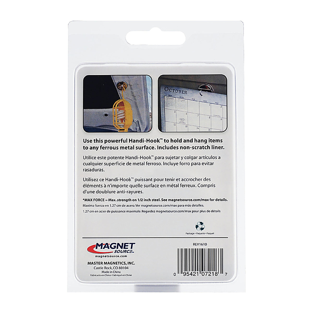 Master Magnetics - 7218 - Handi-Hook 1.25 in. Ceramic Magnetic Hook 20 lb. pull 3.4 MGOe Silver 1/pc.