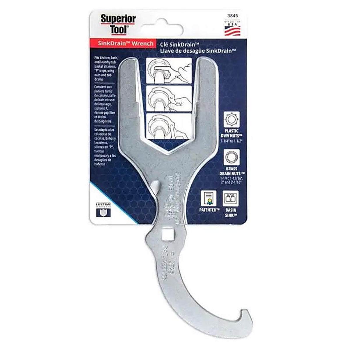 Superior Tool - 3845 - Drain Wrench 5-1/4 in. L