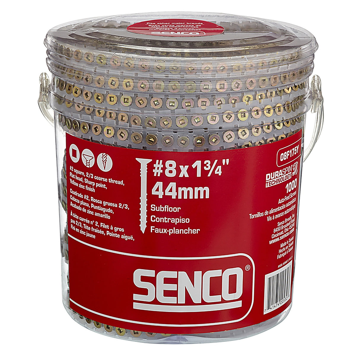 Senco - 08F175Y - DuraSpin No. 8 x 1-3/4 in. L Square Yellow Zinc-Plated Wood Screws - 1000/Pack