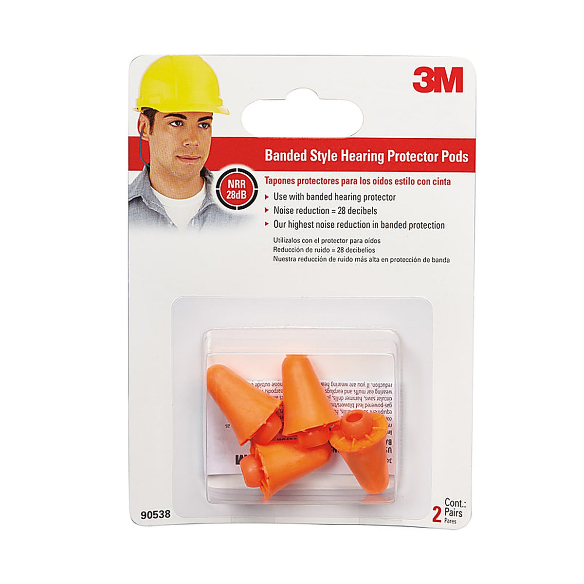 3M - 90538-2-10DC - 28 dB Polyurethane Foam Band Ear Plugs Orange 2 pair