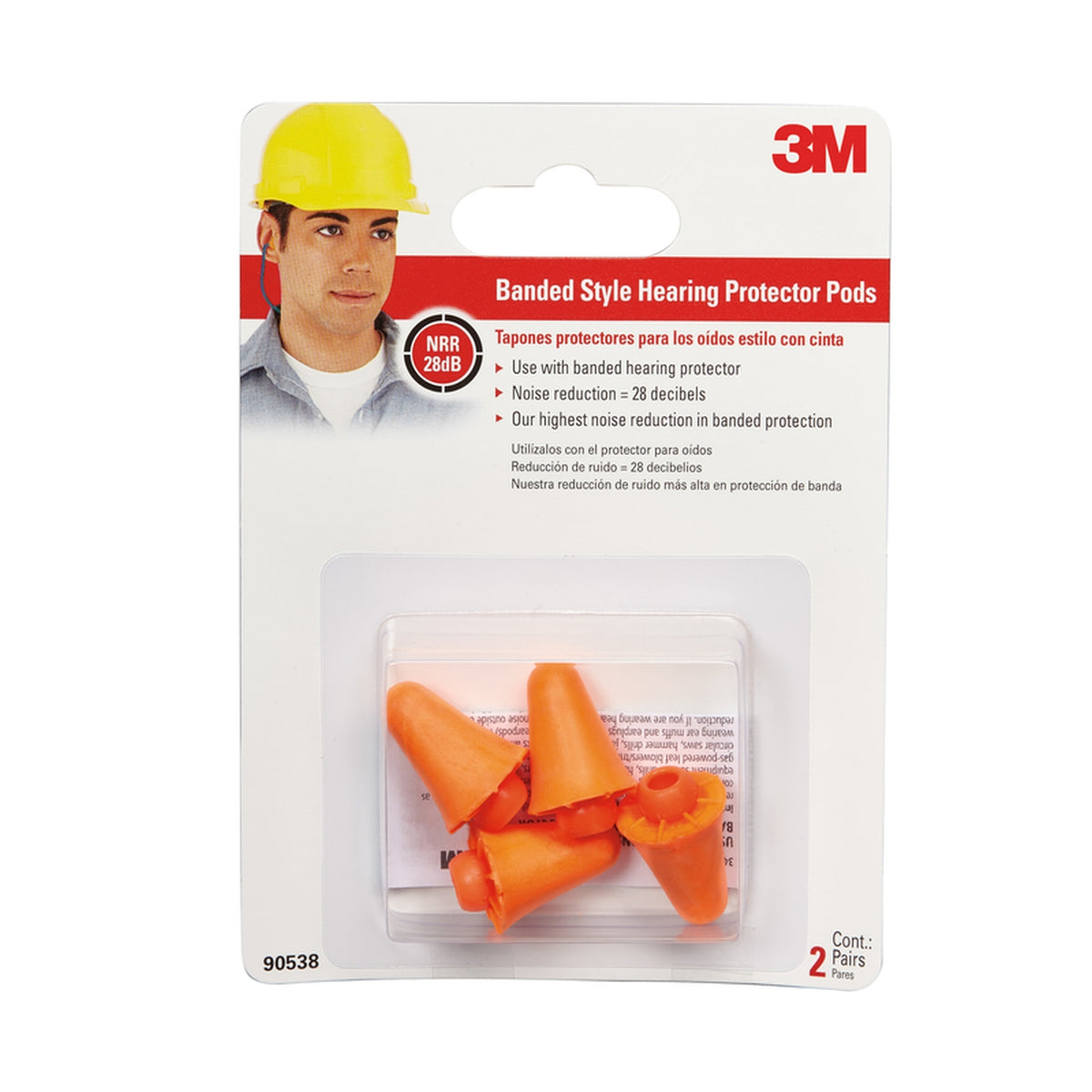 3M - 90538-2-10DC - 28 dB Polyurethane Foam Band Ear Plugs Orange 2 pair
