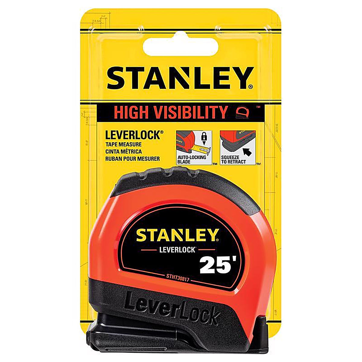 Stanley - STHT30825 - LeverLock 25 ft. L x 1 in. W Tape Measure - 1/Pack