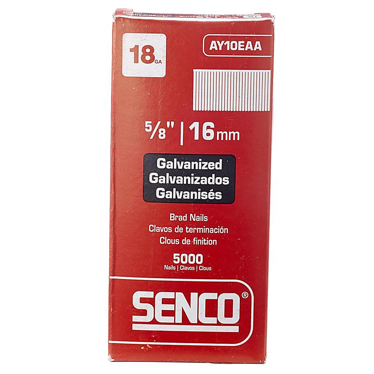 Senco - AY10EAA - 5/8 in. 18 Ga. Straight Strip Brad Nails Smooth Shank - 5000/Pack