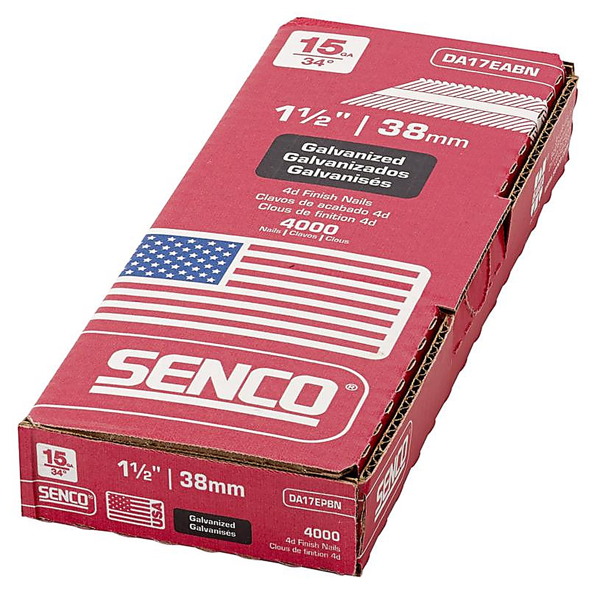 Senco - DA17EABN - 1-1/2 in. L X 15 Ga. Angled Strip Galvanized Finish Nails 34 deg 4000 pk