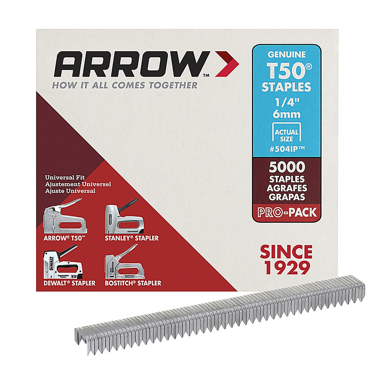 Arrow Fastener - 504IP - T50 3/8 in. W x 1/4 in. L 18 Ga. Flat Crown Heavy Duty Staples - 5000/Pack