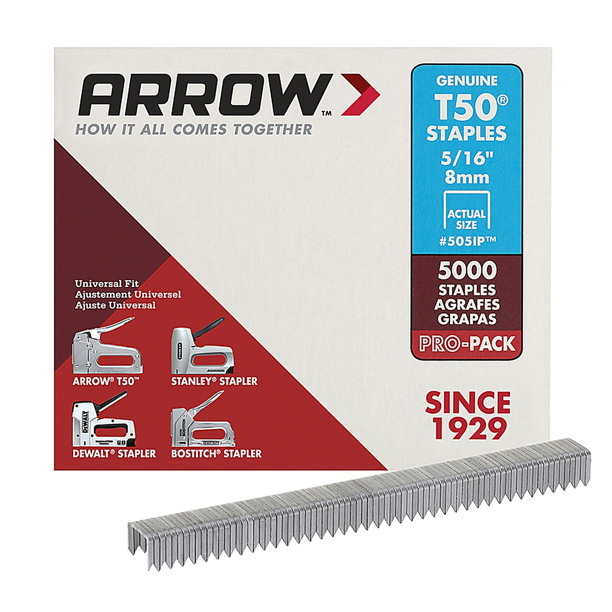 Arrow Fastener - 505IP - T50 3/8 in. W x 5/16 in. L 18 Ga. Flat Crown Heavy Duty Staples - 5000/Pack