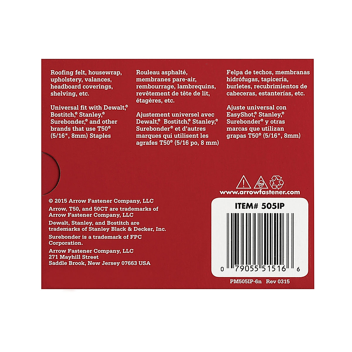 Arrow Fastener - 505IP - T50 3/8 in. W x 5/16 in. L 18 Ga. Flat Crown Heavy Duty Staples - 5000/Pack