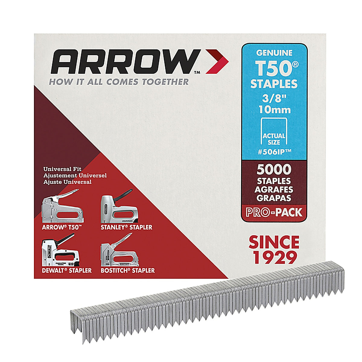 Arrow Fastener - 506IP - T50 3/8 in. W x 3/8 in. L 18 Ga. Flat Crown Heavy Duty Staples - 5000/Pack