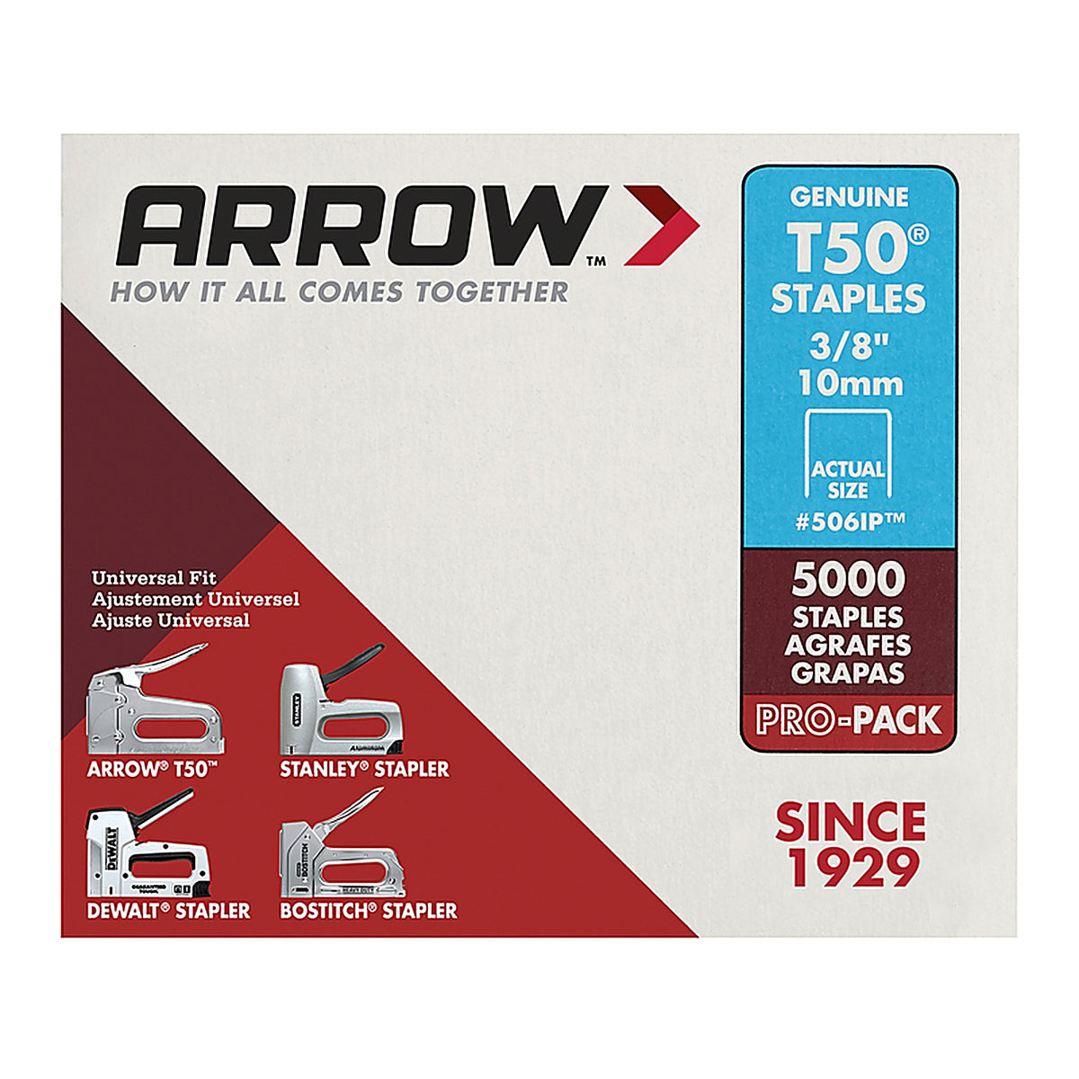 Arrow Fastener - 506IP - T50 3/8 in. W x 3/8 in. L 18 Ga. Flat Crown Heavy Duty Staples - 5000/Pack