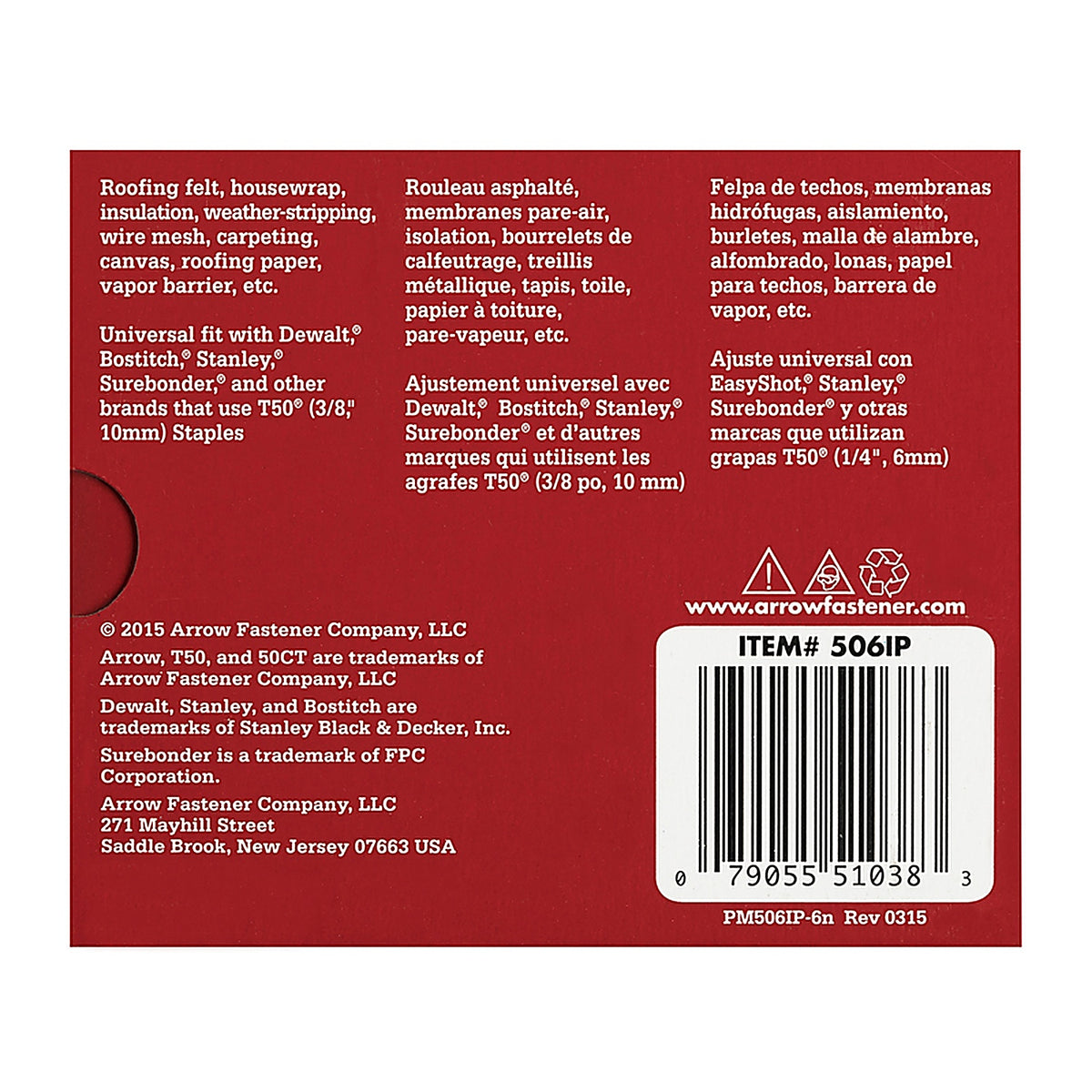 Arrow Fastener - 506IP - T50 3/8 in. W x 3/8 in. L 18 Ga. Flat Crown Heavy Duty Staples - 5000/Pack
