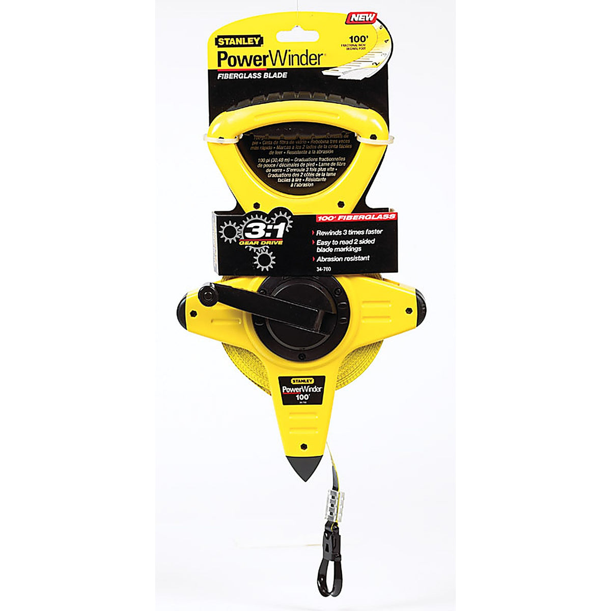 Stanley - 34-760 - PowerWinder 100 ft. L x 0.5 in. W Fiberglass Long Tape Measure - 1/Pack