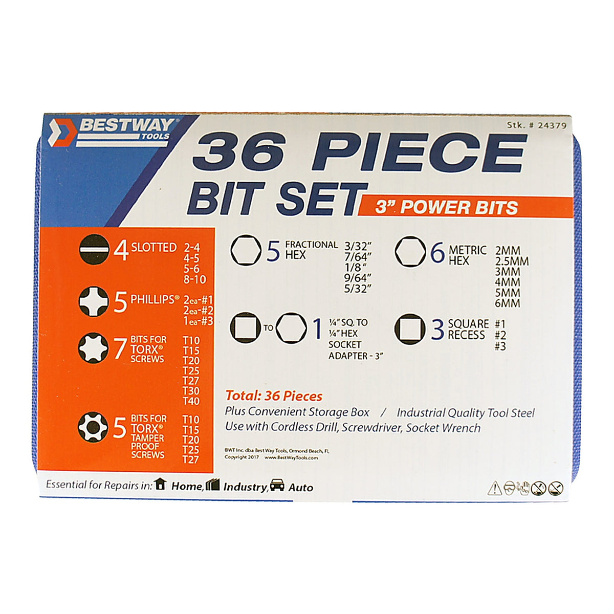 Best Way Tools - 24379 - Assorted 1/4 x 3 in. L Screwdriver Bit Carbon Steel 36/pc.