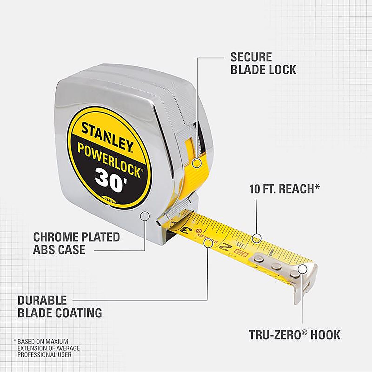 Stanley - 33-430 - PowerLock 30 ft. L x 1 in. W Tape Measure - 1/Pack
